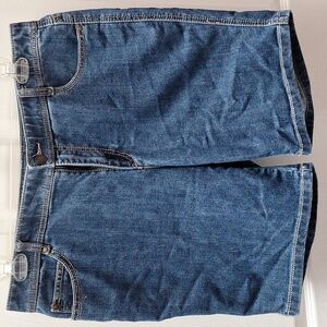 Womens C.J. Banks solid blue stretch dungaree plus size shorts 16W